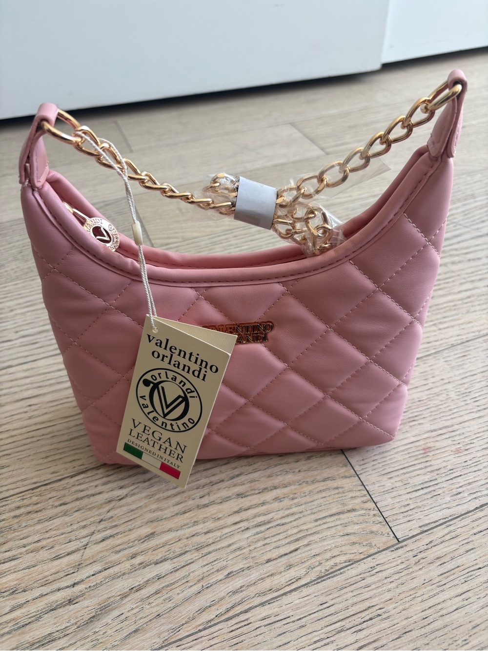 Valentino Orlandi Pink Quilted Shoulder Bag with Gold Chain